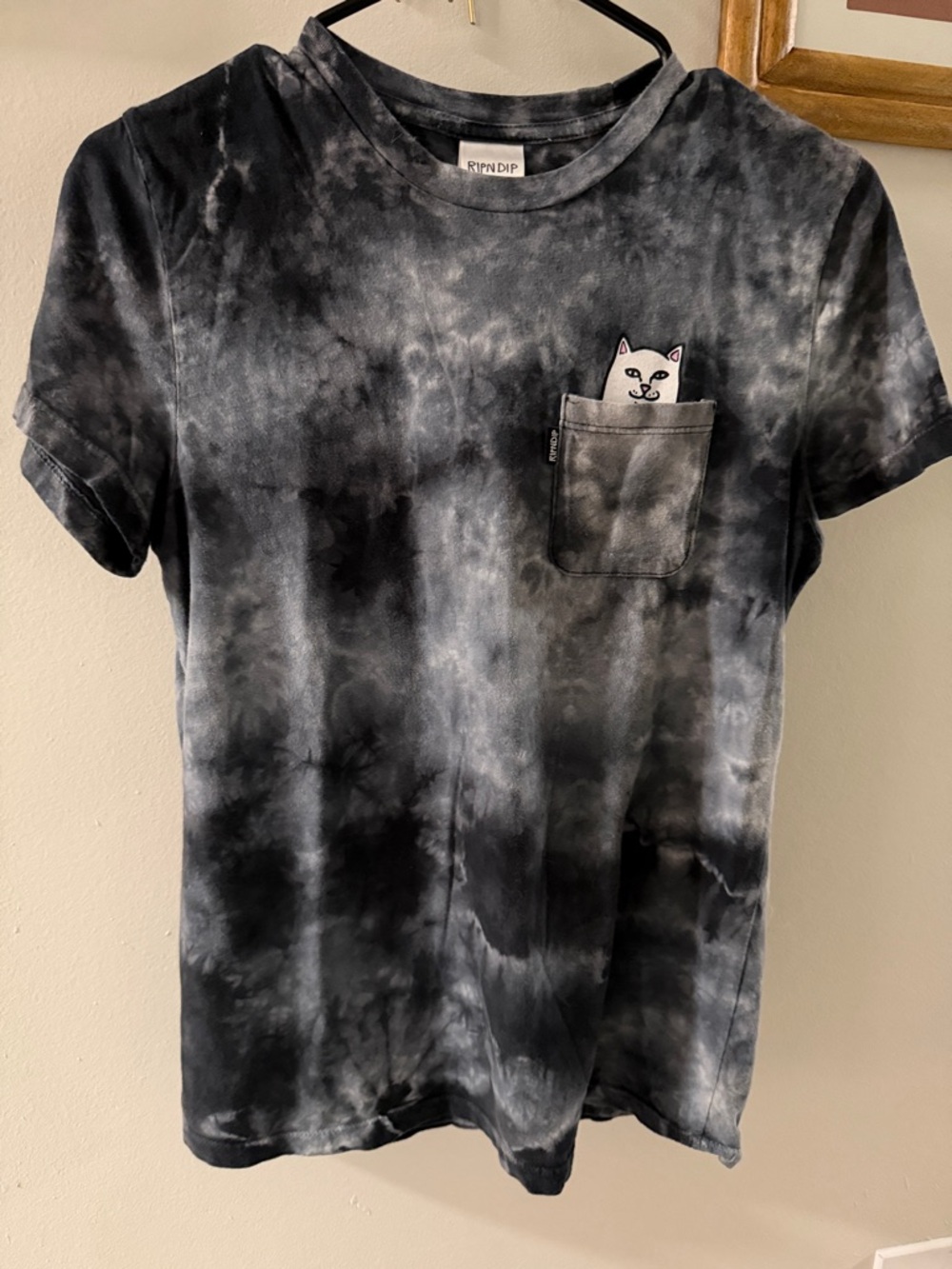 Ripndip Black & Gray Tie-Dye Pocket Tee with Peeking Cat